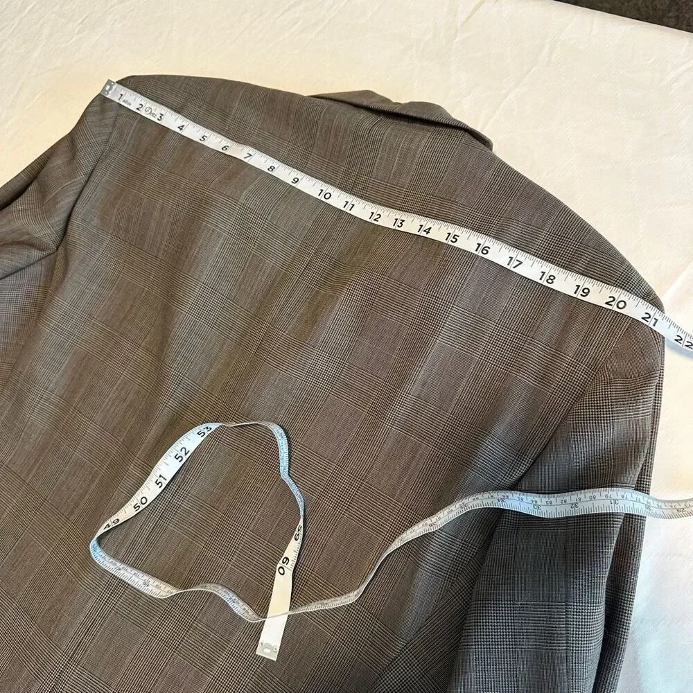 Savile Row Tan Wool Houndstooth‎ Plaid Blazer Sport Coat Mens 44 Preppy Heritage